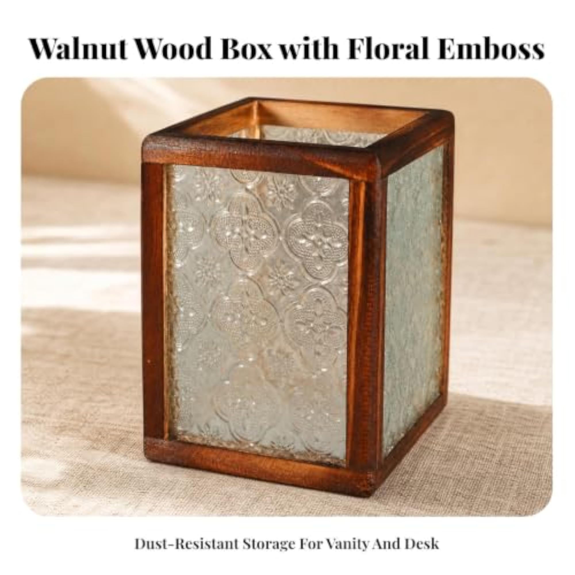 Rectangular Glass Side Storage Container with Wood Frame