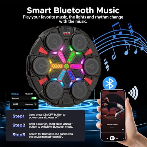 Image of Music Punching Machine for Kids Adults,Bluetooth Wall Mounted Boxing Trainer with Gloves,Rhythm Lights,2 Player Battle Mode,Reaction Training Pad,Home Gym Sport Toys Gifts for Boys Girls Teens 3-12+