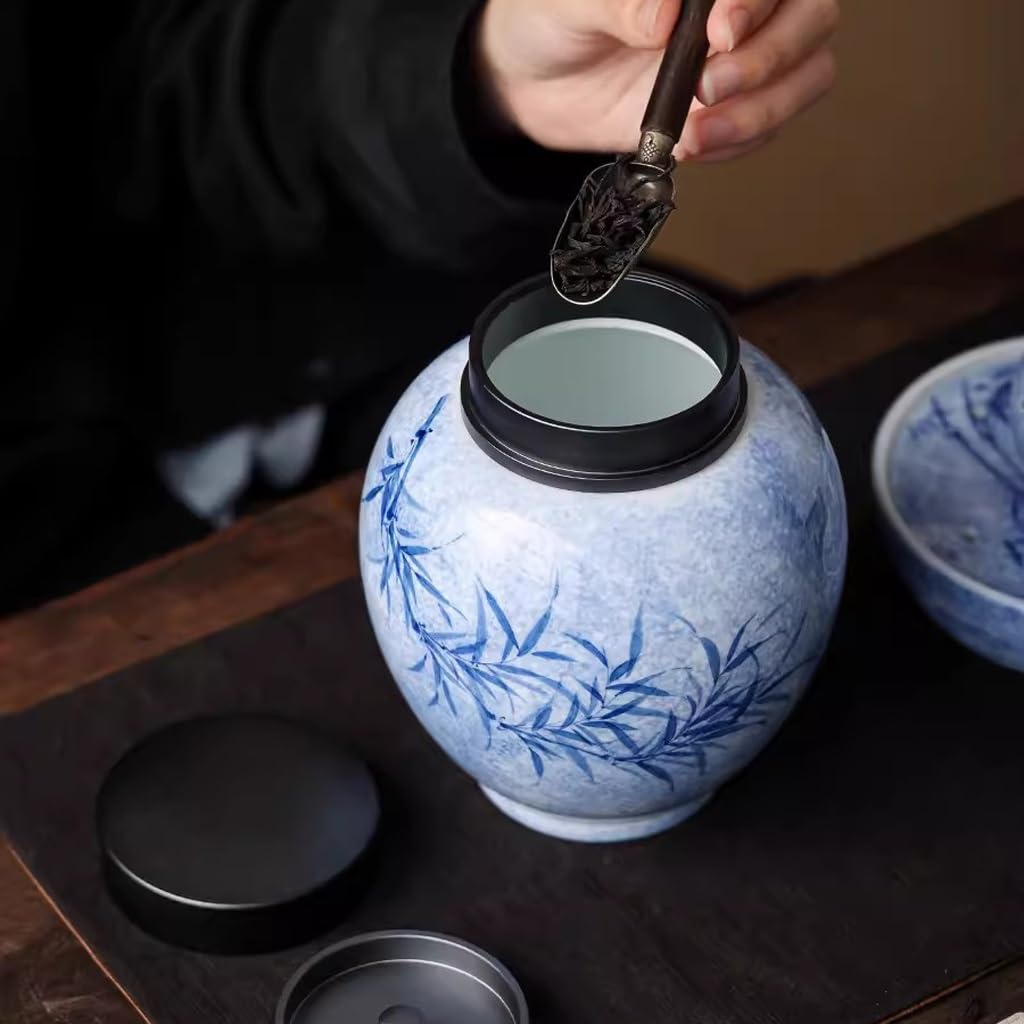 LAPADULA Pojemnik na herbatę niebiesko-białe porcelanowe puszki na herbatę domowe ceramiczne zamknięte pu'er czarna herbata luźna herbata puszki do przechowywania herbaty słoik do przechowywania