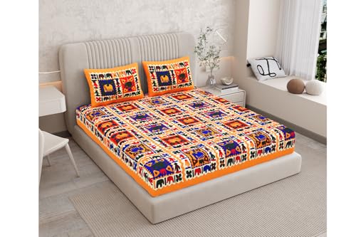 Image of Monique Cotton Double Bedsheet 144 TC | Soft & Breathable Cotton Bedding Set with 2 Pillow Covers | Elegant Floral Printed Bed Sheet for Bedroom & Home
