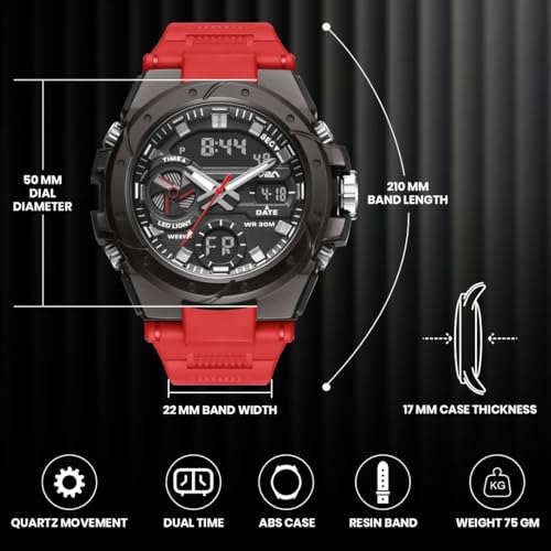 Image of V2A Styrke 5120 Analog Digital Watch for Men | Hybrid Multi Display Dial | Alarm Stopwatch Day Date 12 /24 Hr | TPU Strap | 30M Water Resistant | Gift for Mens