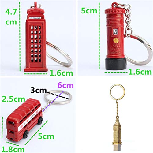 Toyvian London Schlüsselanhänger mit Telefonzelle und Bus, Big Ben London, Souvenir, Geschenk, 4 Stück