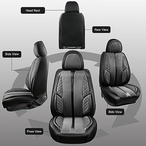 Car Pass Suede Leather Seat Covers Full Set Soft Protector Durable Cushioned Warm In Winter Breath In Summer,Universal Sport Car Seat Cover Fit For Sedan Suv Pick-Up Truck,Anti-Slip And Backseat(Grey) #TOP5