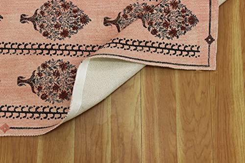 Tapis indien fait main coton 0,9x0,9m Dhurrie beige luxe - 8