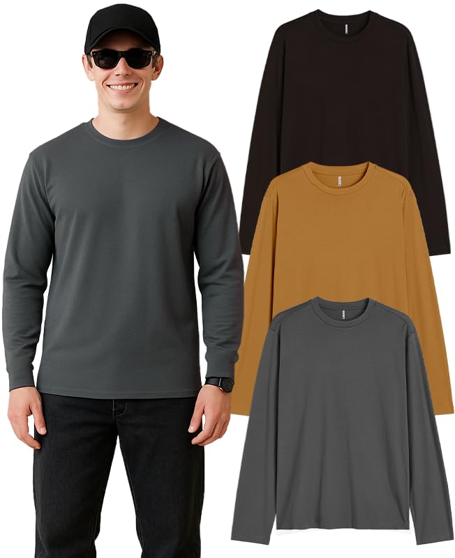 Sleepynuts Regular fit Cotton Full Sleeve Plain T-Shirt for Men (Pack of 1,2,3 Size Small to 3XL) Price In India
