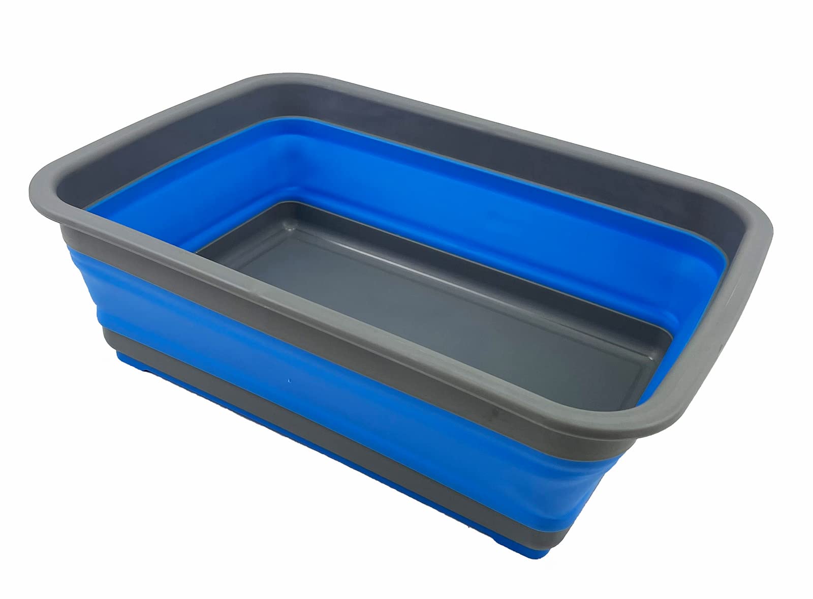 Sammart Grey/Blue - 8L Collapsible Tub - Foldable Dish Tub - Portable Washing Basin - Space Saving Plastic Washtub (, 1)