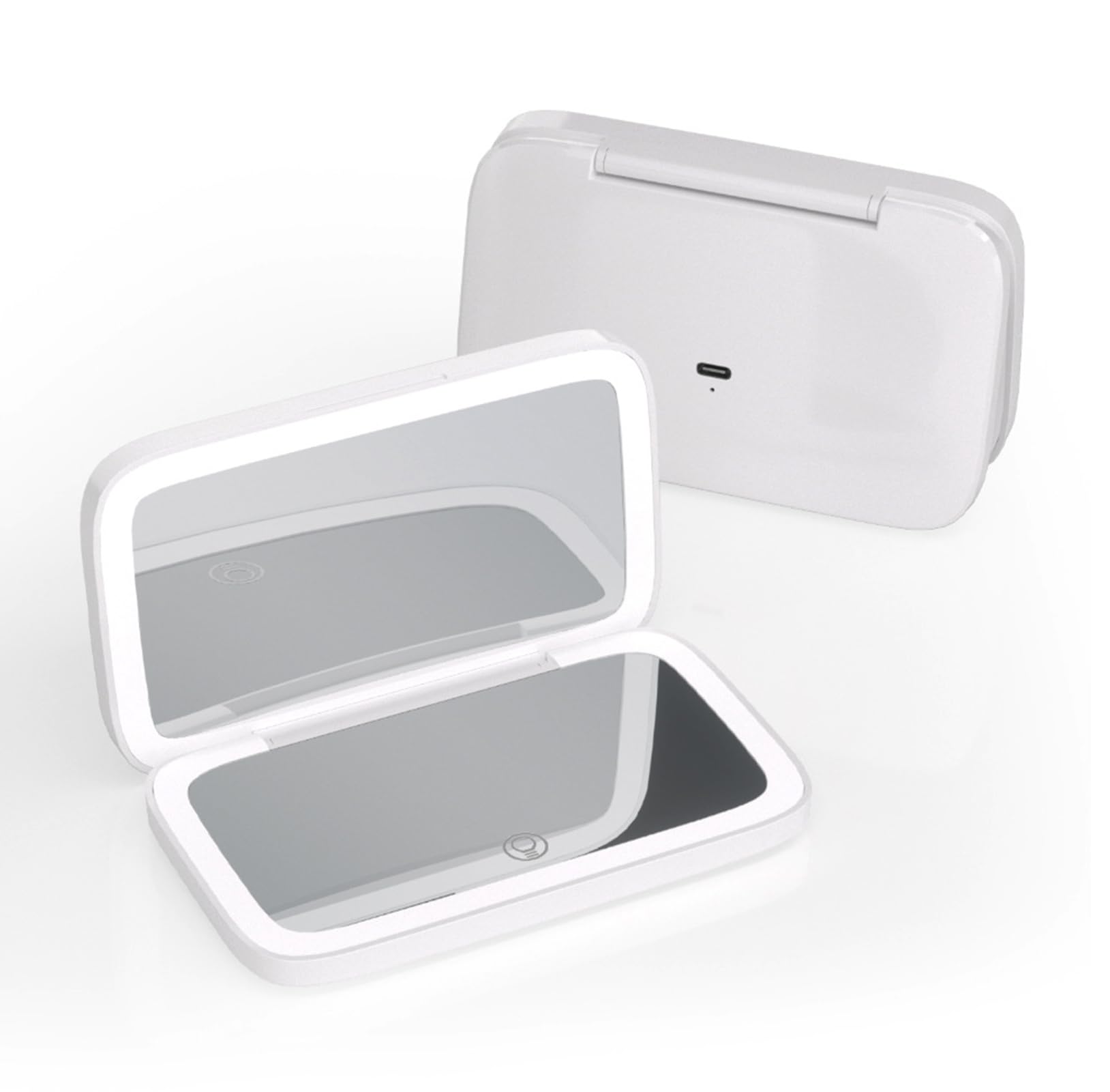 Meichoon Mini Square Vanity Mirror 5X Magnifier Foldable Makeup Mirror Portable Hand Double-Sided Compact Pocket Cosmetic Mirror USB Charging UK21 White