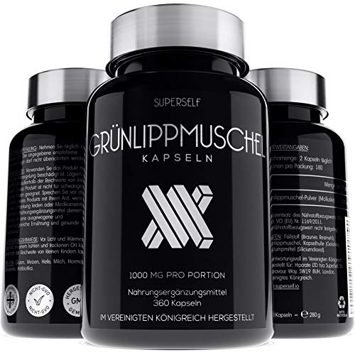 Preisvergleich Produktbild Grünlippmuschel Kapseln - 360 Kapseln - Grünlippmuschelpulver aus Neuseeland ohne Zusätze - Hochdosiert - Premium Qualität