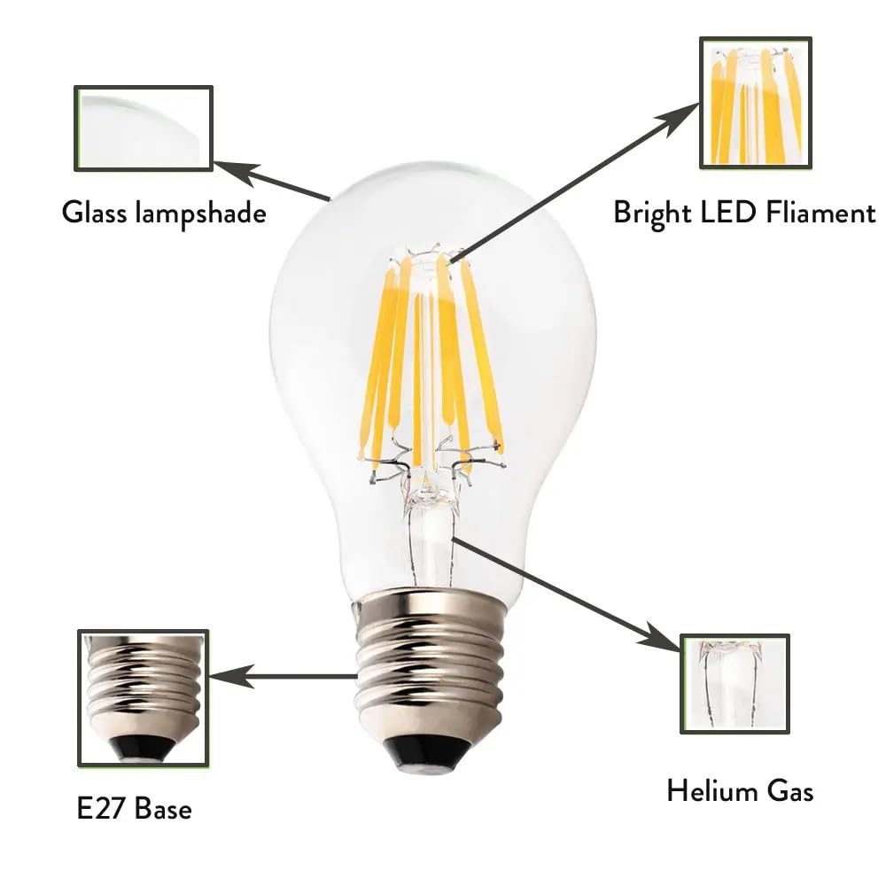 1fortunate Paquete de 20, lámpara de luz con filamento LED Retro AC220V E27/B22 2W/4W/6W/8W A60 bombilla Led Edison Vintage carcasa de vidrio transparente(Cold White,E27 4W)