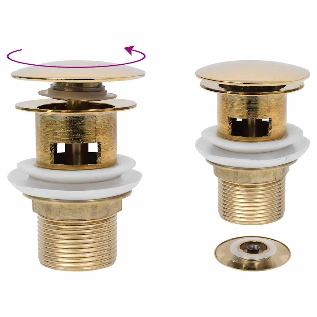 Desagüe con rebosadero Golden Push Open Pop Up de latón 6,4 x 6,4 x 9,1 cm, válvula de desagüe de 1 1/4 pulgadas para lavabo, baño, cocina