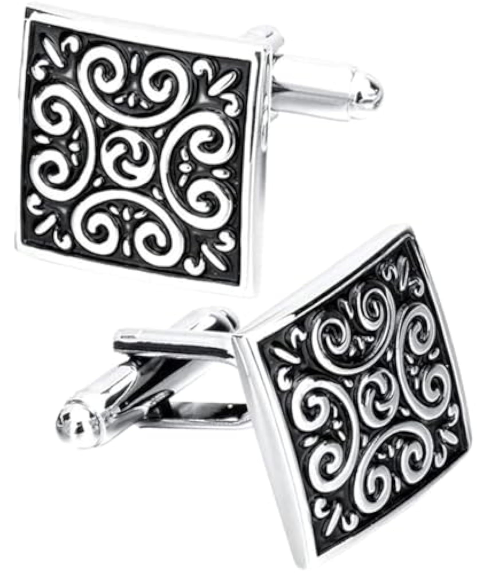 Men's Square Roman Pattern Cuff Links Set for Formal Wear
