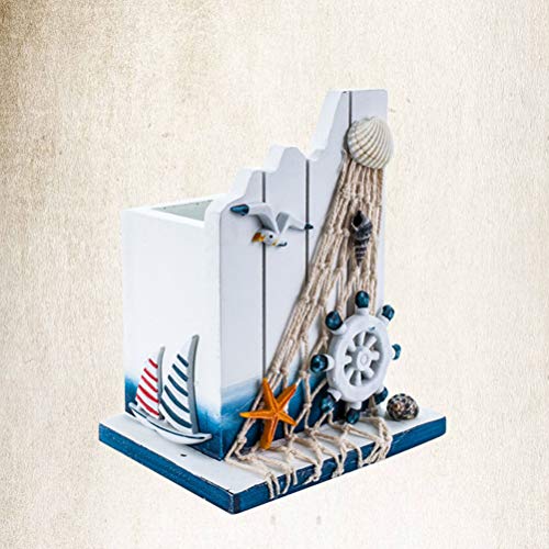 SUPVOX Pen Holder Wooden Nautical Decoration Helmsman Decor Pencil Holder Organizer for Home Office Desktop Nautical Favors - Image 7
