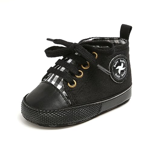 Image of Baby Boys Girls Star High Top Sneaker Soft Anti-Slip Sole Newborn Infant First Walkers Canvas Denim Shoes