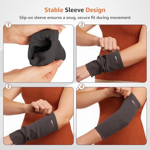 Image of Amazon Basics Elbow Support Sleeve | Even Compression for Elbow Comfort | Breathable Fabric | Padded Design for Daily Stability | Unisex | Medium