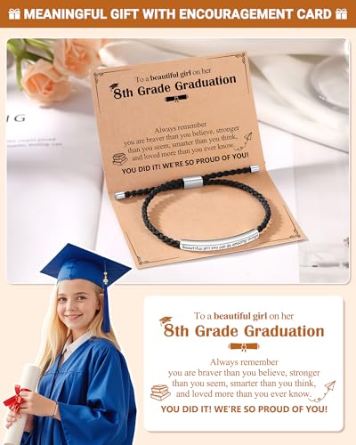 Image of 5th /8th Grade Graduation Gifts for Her, Engraved Beautiful Girl You Can Do Amazing Things Adjustable Bracelet, Elementary Middle School Graduate Gifts