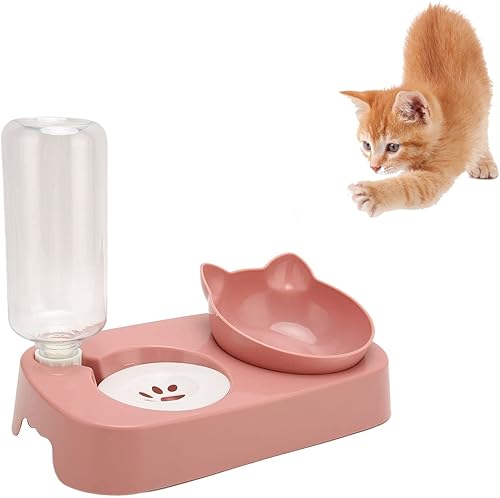 Cuencos dobles para perros y gatos, juego de cuencos de agua y alimentos para mascotas con dispensador automático de agua, tazón desmontable para