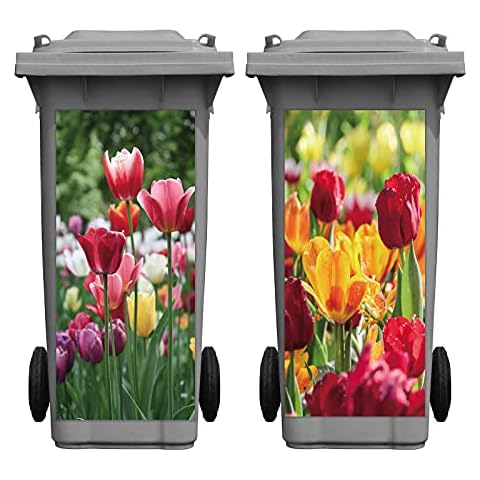 2 Pieces Tulip Wheelie Bin Stickers Self-adhesive Wheelie Dustbin Tulip Covers Decorative Flower Decals for Indoor Outdoor House Wall, 15 x 32.28 Inches Cover