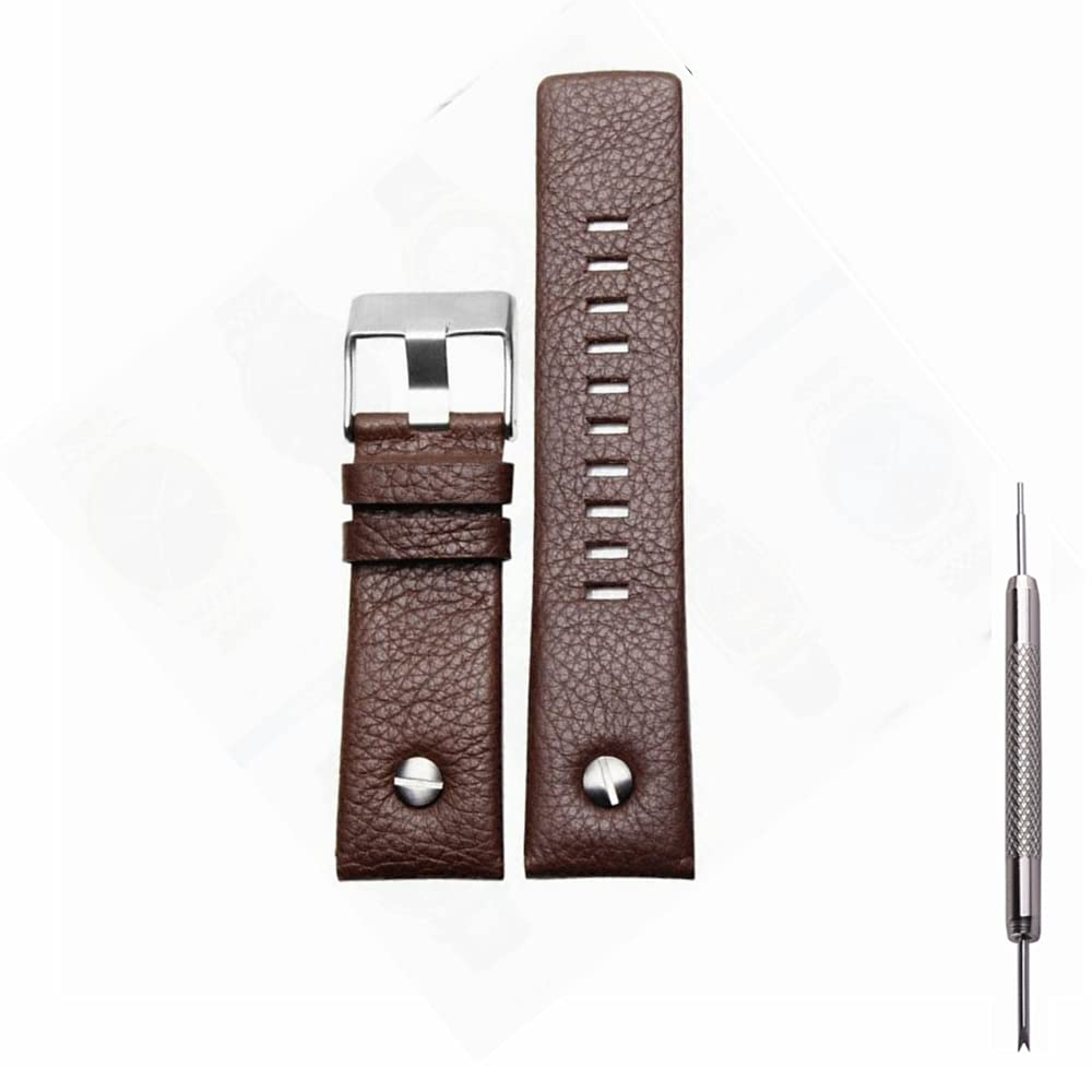 Genuine Leather Replacement Straps Compatible for Men's 24mm 26mm 28mm Spring Bar Diesel Leather Watch Band Strap with Stainless Steel Buckle