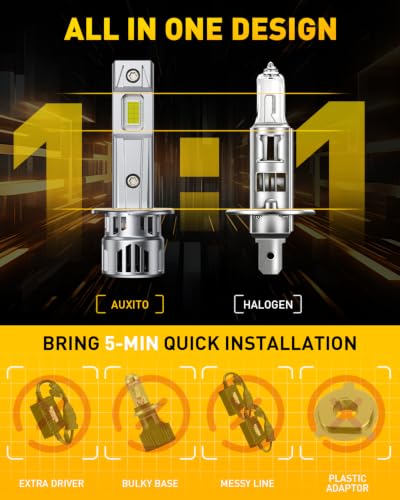 Image of AUXITO Upgraded H1 Bulb, 80,000LM 15X Brighter, 6500K White, 2PCS | 80K Super Bright, 60K Long Life Service, H1 Halogen Replacement, H1 Fog Replacement, 5 Min Install