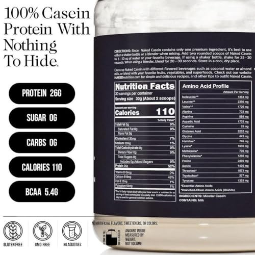 Image of NAKED Casein - 100% Micellar Casein Protein - Only 1 Ingredient, Zero Carb, NSF Certified, GMO-Free, Gluten Free, Soy Free, Preservative Free - 30 Servings