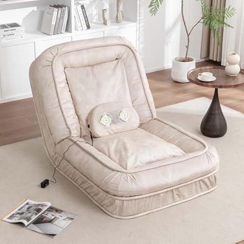 3-in-1 Human Dog Bed for Adults & Pets, Foldable Upholstered Lounger Sofa Bed with 5 Adjustable Positions, Corduroy Convertible Sleeper Chair with 2 Pillows for Bedroom & Living Room (Beige)