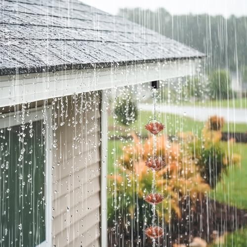 KHayRovies Regenwasserkette, Dachrinnenkette Regenablaufkette, ängende Regenkette, Regenkette Dachrinnendekoration Zum Ableiten Von Wasserfür Den Regenfänger Im Freie (Vintage Kupfer)