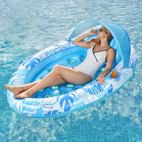 Flotteurs de piscine Sloosh anti coup de soleil grâce à l'auvent ovale amovible