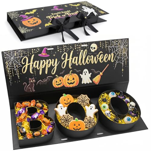 Halloween Candy Gift Box, BOO Letter Shaped DIY Fillable with Ribbon Raffia - image 1