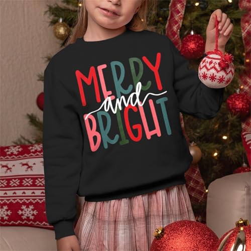 Toddler Boy Girl Christmas Sweatshirt Kid Merry And Bright Letter Shirt Baby Long Sleeve Crewneck Pullover Top2