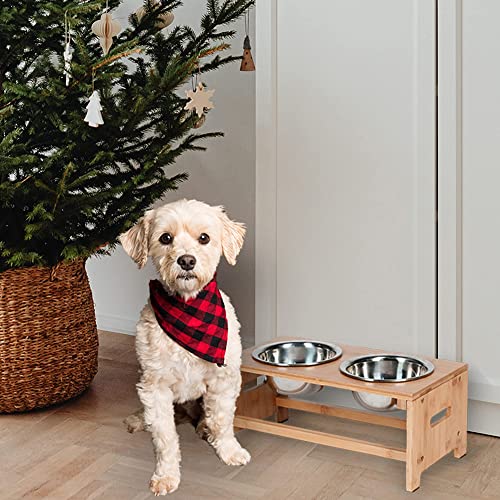 Bamboo Elevated Dog Bowls, Raised Dog Bowl Stand with 2 Stainless Steel Bowls, Pet Feeder for Food and Water, 7" Tall - Image 3