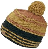 Taille unique - Joli bonnet à pompon fait main en laine vierge avec motif à rayures et beau dégradé de couleurs