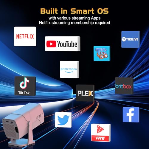 Image of 【Netflix App Available】TMY Projector with Built in Apps, 1080P Movie Projector with WiFi and Bluetooth, 270 Rotatable Outdoor Projector for Phone /PC /HDMI /USB (white)