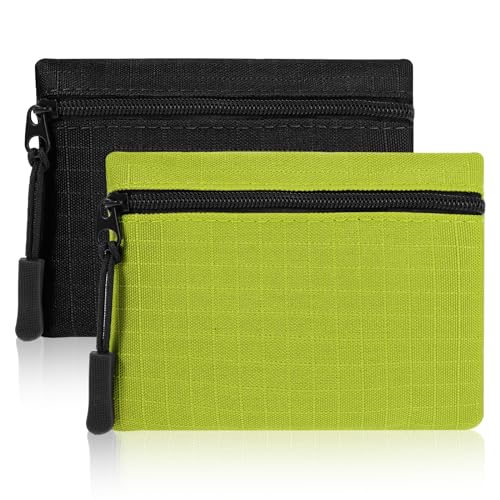 GEEHUA 2 Stück Mini Geldbörse Damen, Leinwand Münzbeutel Geldbeutel Klein und im Kurzformat Brieftasche Münzgeldbörse für Kinder Erwachsene (Grün+Schwarz)