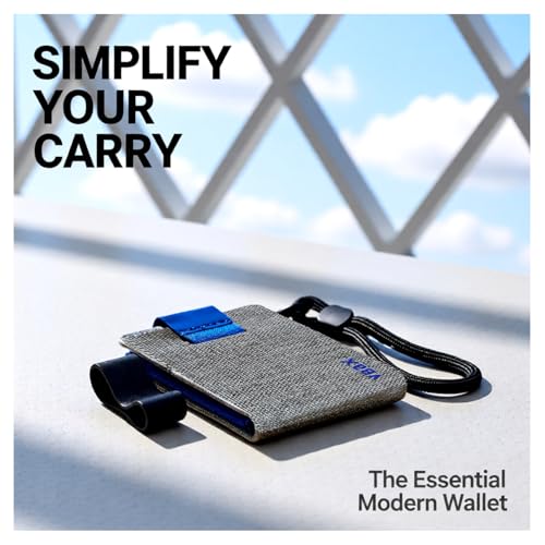 Image of RFID Minimalist Slim Wallet for Men and Women, Holds Up to 12 Cards, Cash, Key Thin and Lightweight Credit Card Holder (Grey Canvas - Azure Edition)