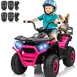 24V 4x4 Ride on Toys Car, BLISSRIDE Kids ATV Quad w/Kneepads, Bluetooth Music, LED Lights, Rear Storage Rack, Spring Suspension, Safe Soft Start&Brake, Electric 4 Wheeler for Kids Boys Girls,Rosered