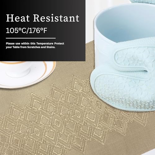 Image of Amazon Brand - Umi PVC Vinyl Wave Design Placemat ST10002TH - Heat Resistant, Wipe Clean, Anti-Skid Table Mats for Dining Table, KitchenHome Decor (30x45 CM Gold Set of 6)