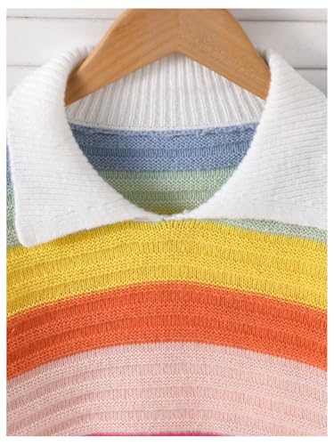 WDIRARA Girl's Colorful Striped Sweater Collar Long Sleeve Pullovers Colorblock Knit Top3