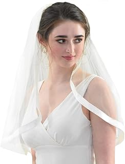Heread Bride Wedding Veil Short Elbow Length Bridal Tulle Hair Accessoies with Comb and Ribbon Edge (Ivory)