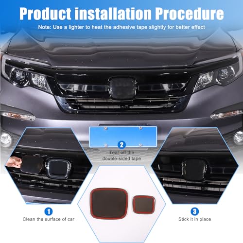 Image of Smoked Front Grille Rear Tailgate Emblem Cover for Honda Pilot 2019-2022 / Passport 2019-2024 / Ridgeline 2019-2024, Front Rear Logo Overlay Protector Accessories ABS Material 2PCS