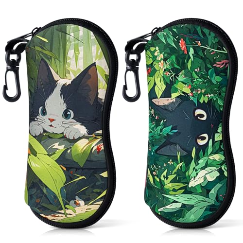 Étui à lunettes de soleil zippé en néoprène souple, pochette de protection avec clip voyage x2