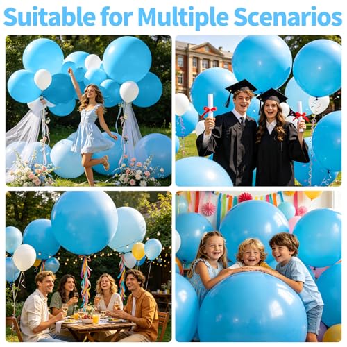 Image of 5Pcs Light Blue Balloons 36 Inch, Round Large Latex Party Balloons for Birthday Wedding Decorations