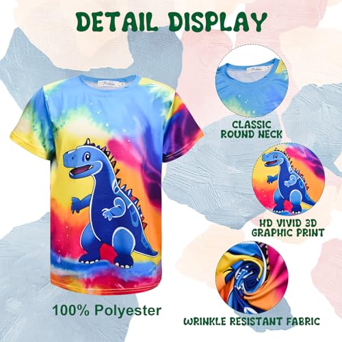 Image of Boys Tie Dye Shirts 3-12 Years Hippies Senior Crewneck Short Sleeve Rainbow Tee for Kids (US, Age, 3 Years, 5 Years, Dinosaur)