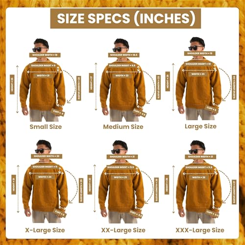 Nepal Wool Sweater for Men - Crewneck Ribbed Edges Jumper, Chunky Winter Woolen Pullover, Mustard Yellow3