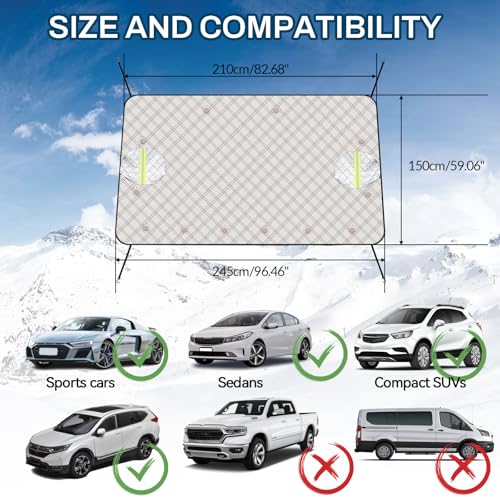 Image of Car Windshield Cover 94 inchx56 inch Windshield Protector for Ice and Snow Window Cover Large with Rearview Mirror Cover 2024 Upgraded Car Cover for Cars SUV (Silver)