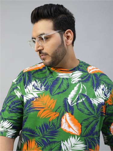 Image of Veirdo 100% Pure Cotton Oversized Loose Baggy Fit Drop Shoulder Paisley Printed Plus Size T-Shirt for Men (Sizes: 2XL to 5XL)