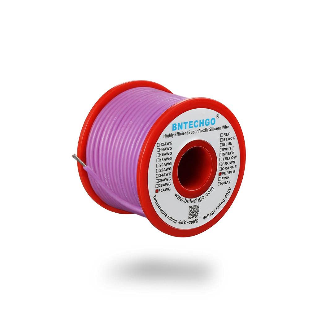 BNTECHGO 30 Gauge Silicone Wire Spool 100 ft Purple Flexible 30 AWG Stranded Tinned Copper Wire