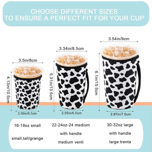 Image of KJQJLY 3 Pack Reusable Iced Coffee Sleeves for Iced Coffee Cups or Drinks Reusable Neoprene Insulated Sleeves for Hot and Cold Drinks from Starbucks, Dunkin, And More (Cows)