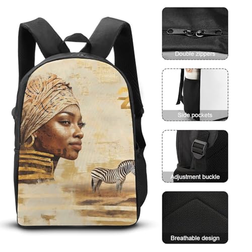 African Woman Zebras Large Travel Backpacks Carry on Backpack Weekender Bag with 2 Storage Pockets for Men And Women3