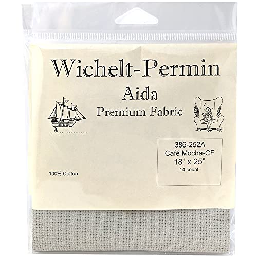 Image of Wichelt Permin Premium AIDA Cross Stitch Fabric 14 Ct. Cafe Mocha, Coutry French, Tan, 18 inches x 25 inches