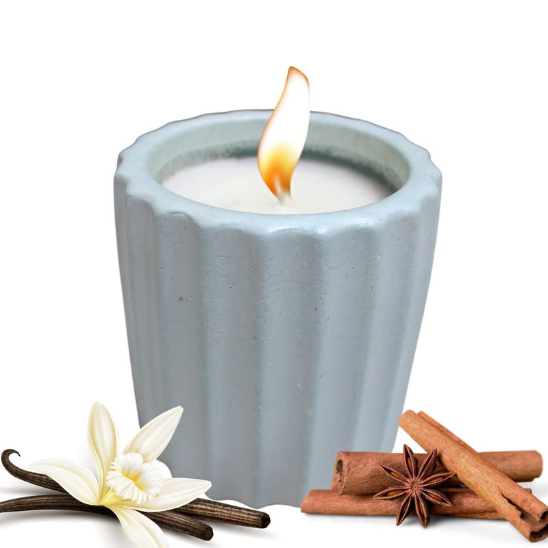 Arphibo Aroma Scented Candle in Cement Handcrafted Pot I Fragrance - French Rose I Home Décor Christmas Gift | Burning Time – 10 Hours | Color - Light Blue